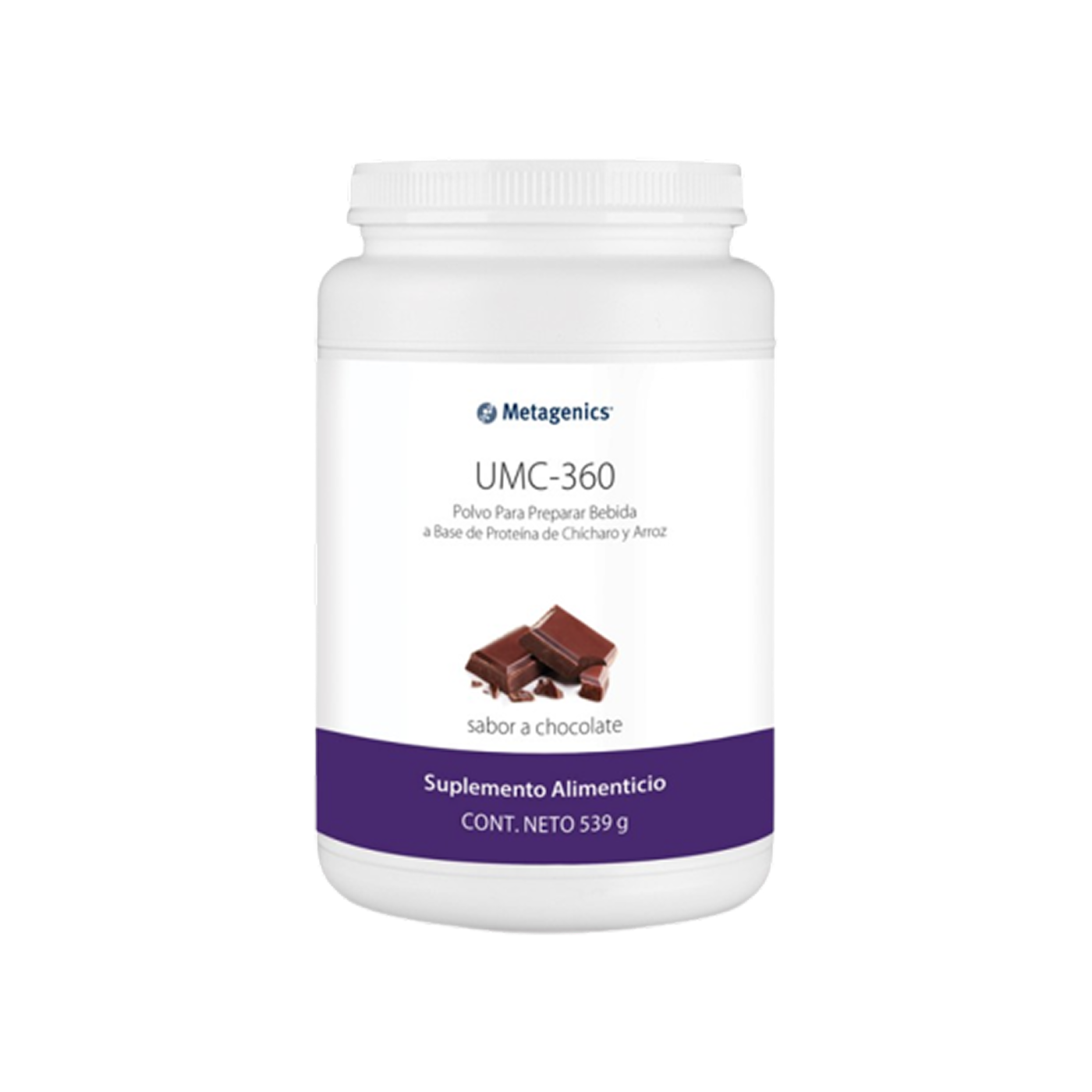 Metagenics UMC-360 proteína de chícharo y arroz sabor chocolate 539 g