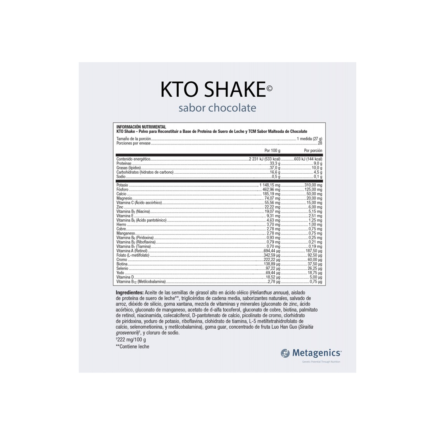 Metagenics KTO Shake proteína de suero de leche sabor chocolate 756 g