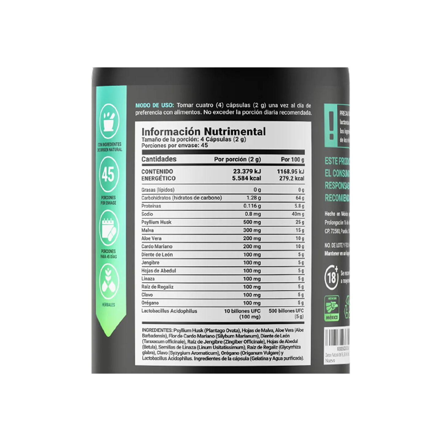 DTox Blend Suplemento Natural Fibra y Plantas 500 mg 180 cápsulas