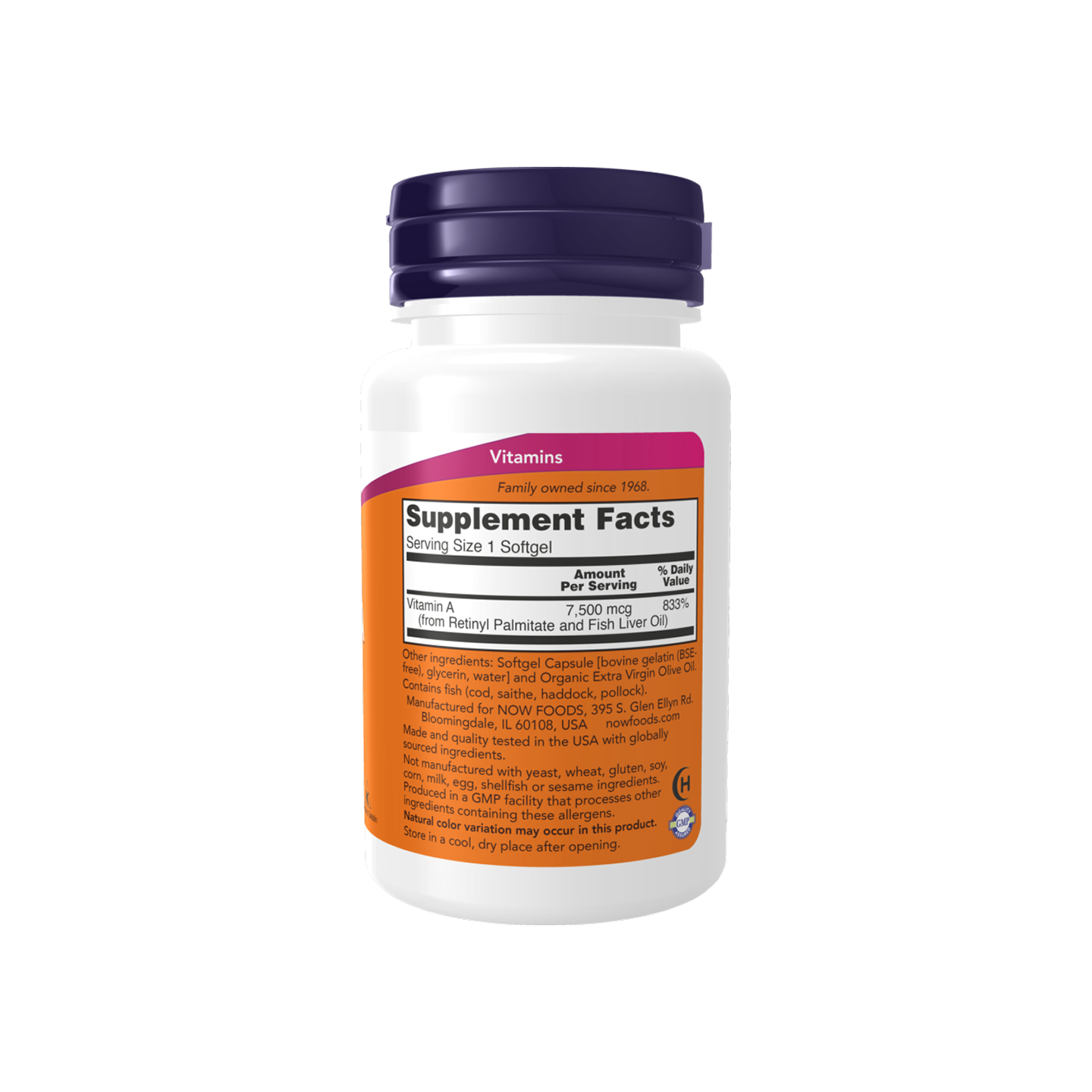 NOW Foods Vitamina A 25,000 UI, 250 cápsulas blandas