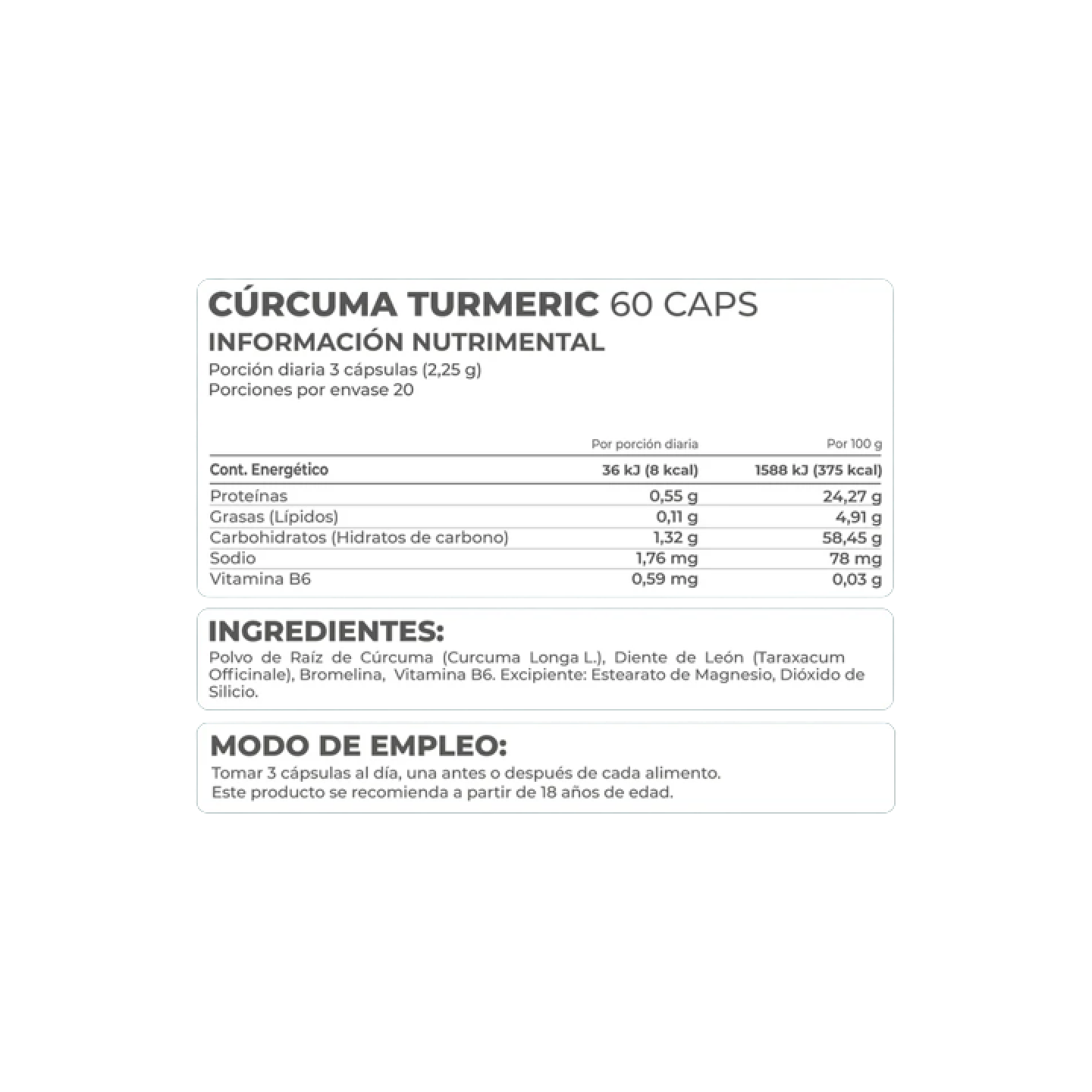Pronat Cúrcuma Turmeric, 60 cápsulas