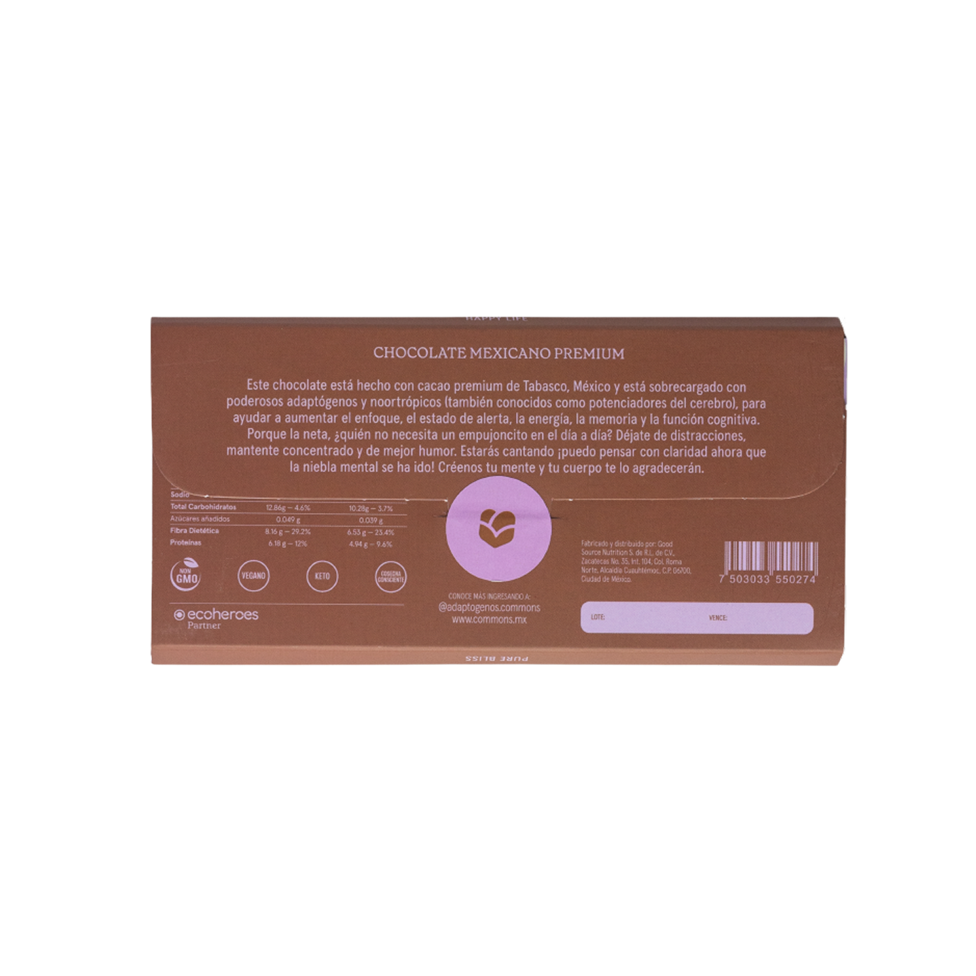 Commons Functional Chocolate Think 80 g – Cacao 80% sin azúcar