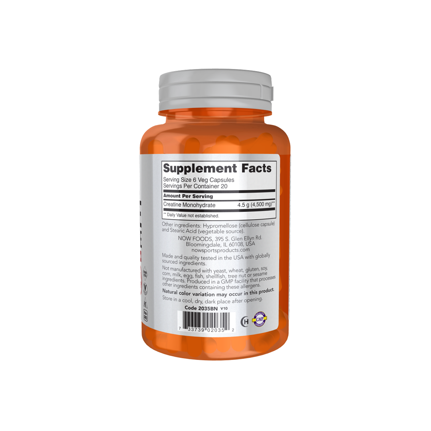 NOW Foods Creatina Monohidratada 750 mg 120 cápsulas vegetales