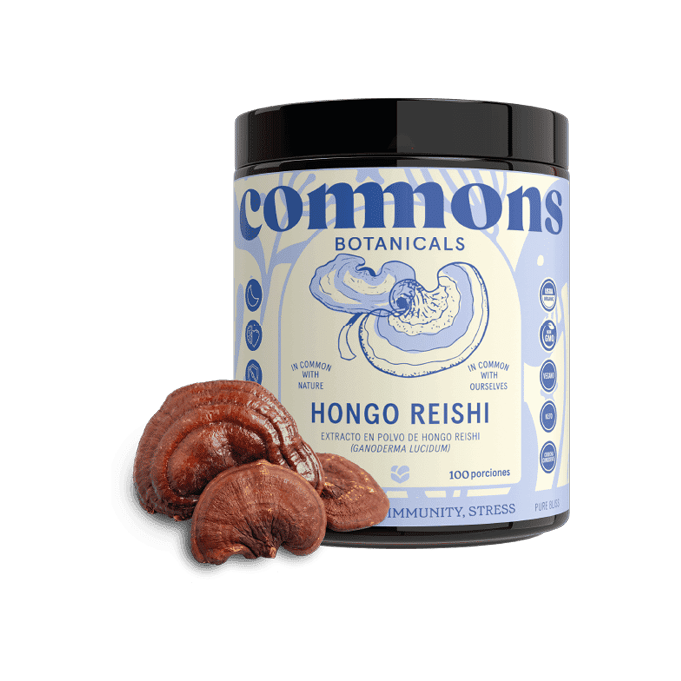 Commons Botanicals Hongo Reishi - Reduce estrés y promueve relajación - 100 porciones