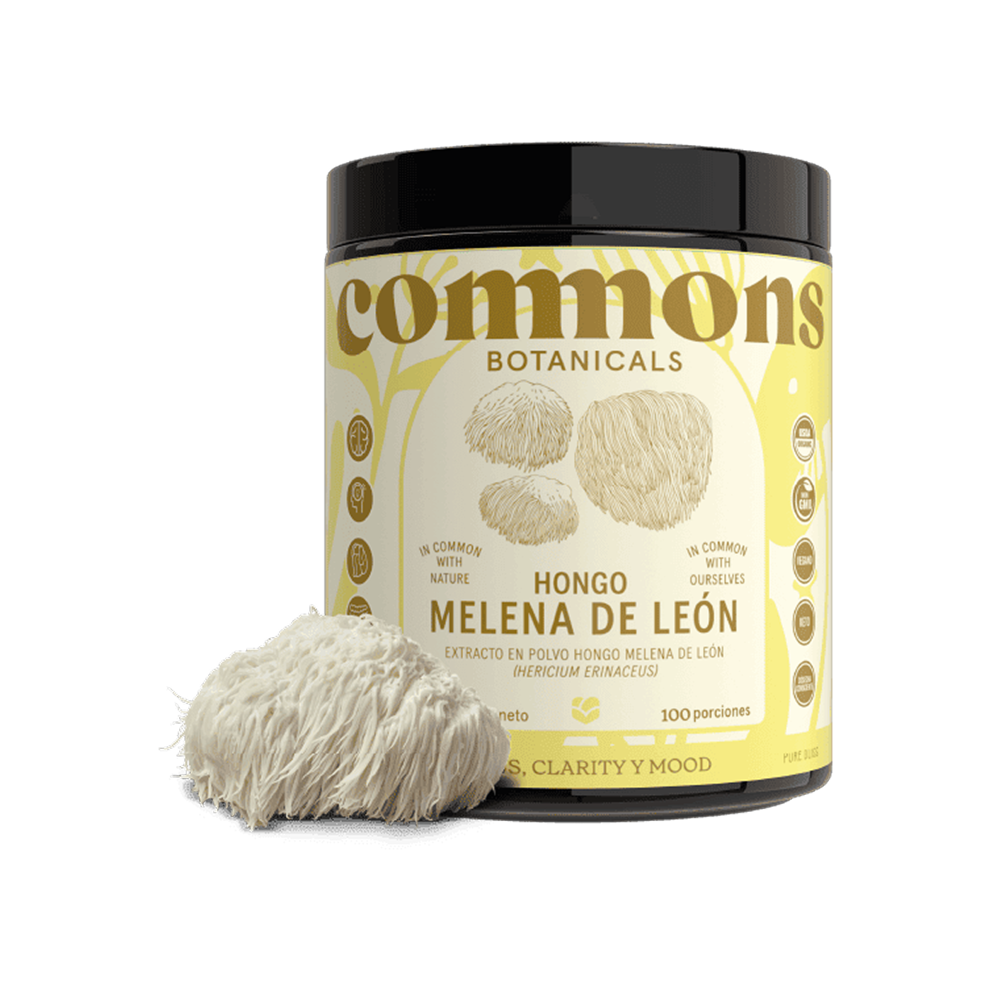 Commons Botanicals Hongo Melena de León - Favorece sistema nervioso y cognitivo - 100 porciones
