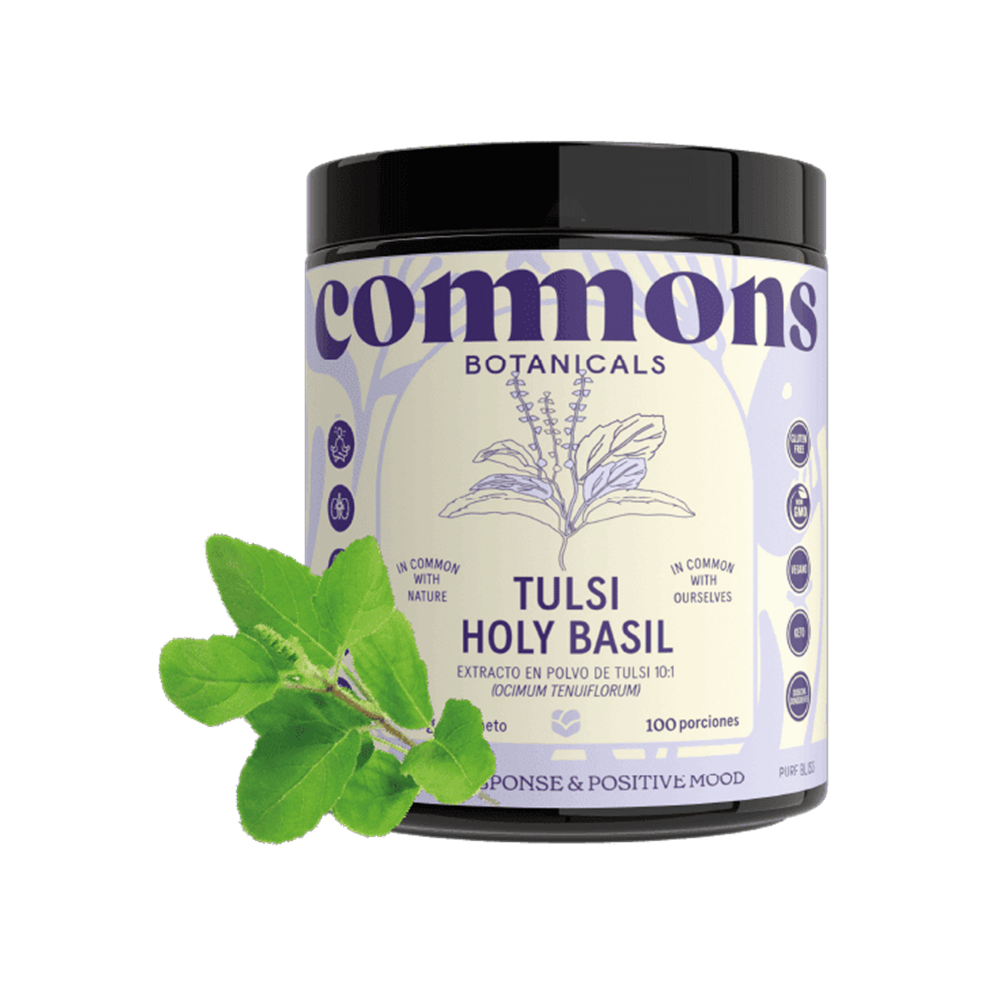 Commons Botanicals Tulsi Holy Basil - Reduce estrés físico y mental - 100 porciones