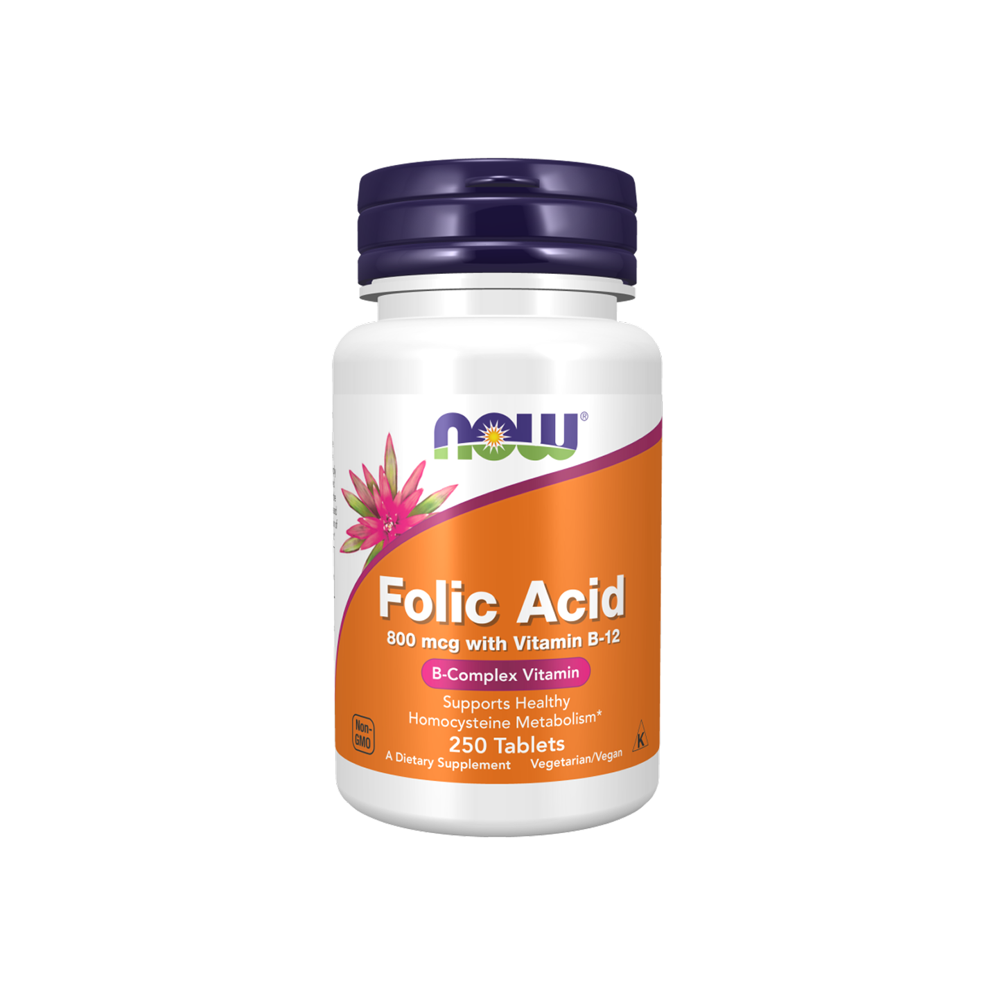 NOW Foods Folic Acid 800 mcg con Vitamina B-12, 250 tabletas
