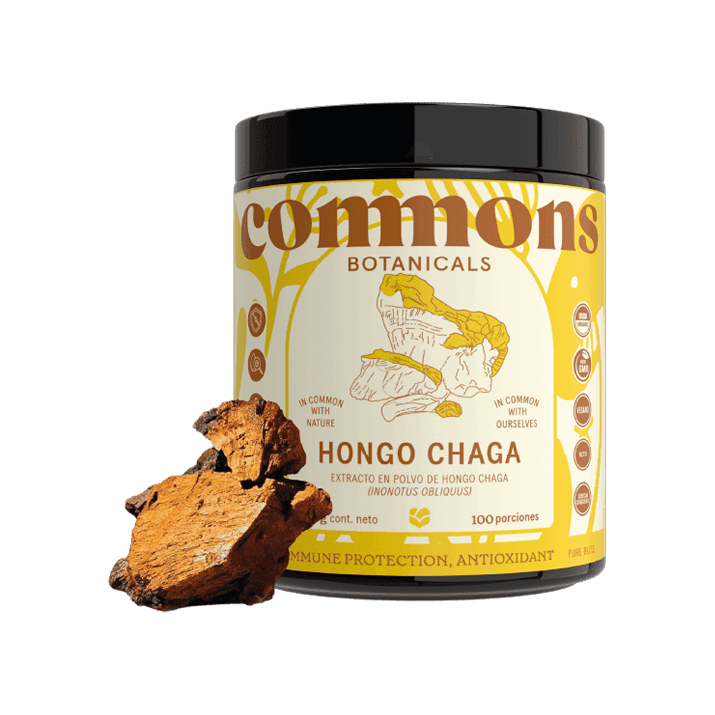 Commons Botanicals Hongo Chaga - Sistema inmune y antioxidante - 100 porciones