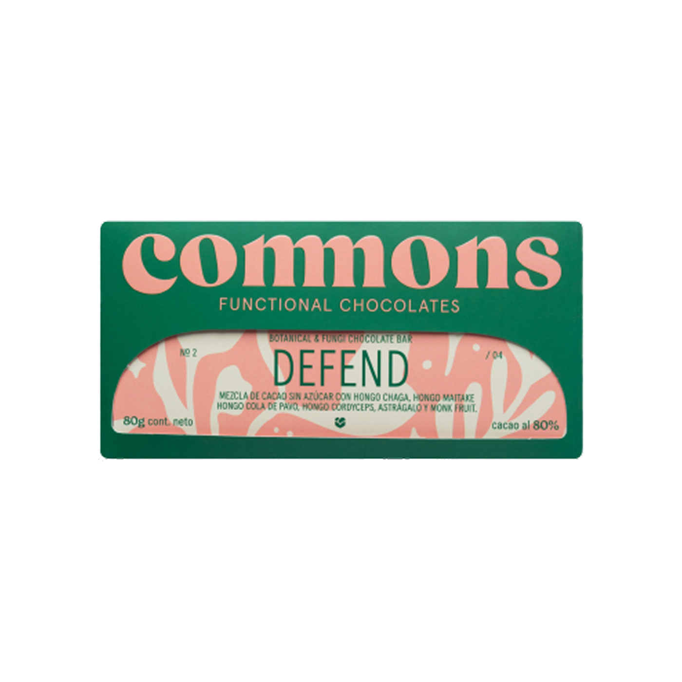 Commons Functional Chocolate Defend 80 g – Cacao 80% sin azúcar