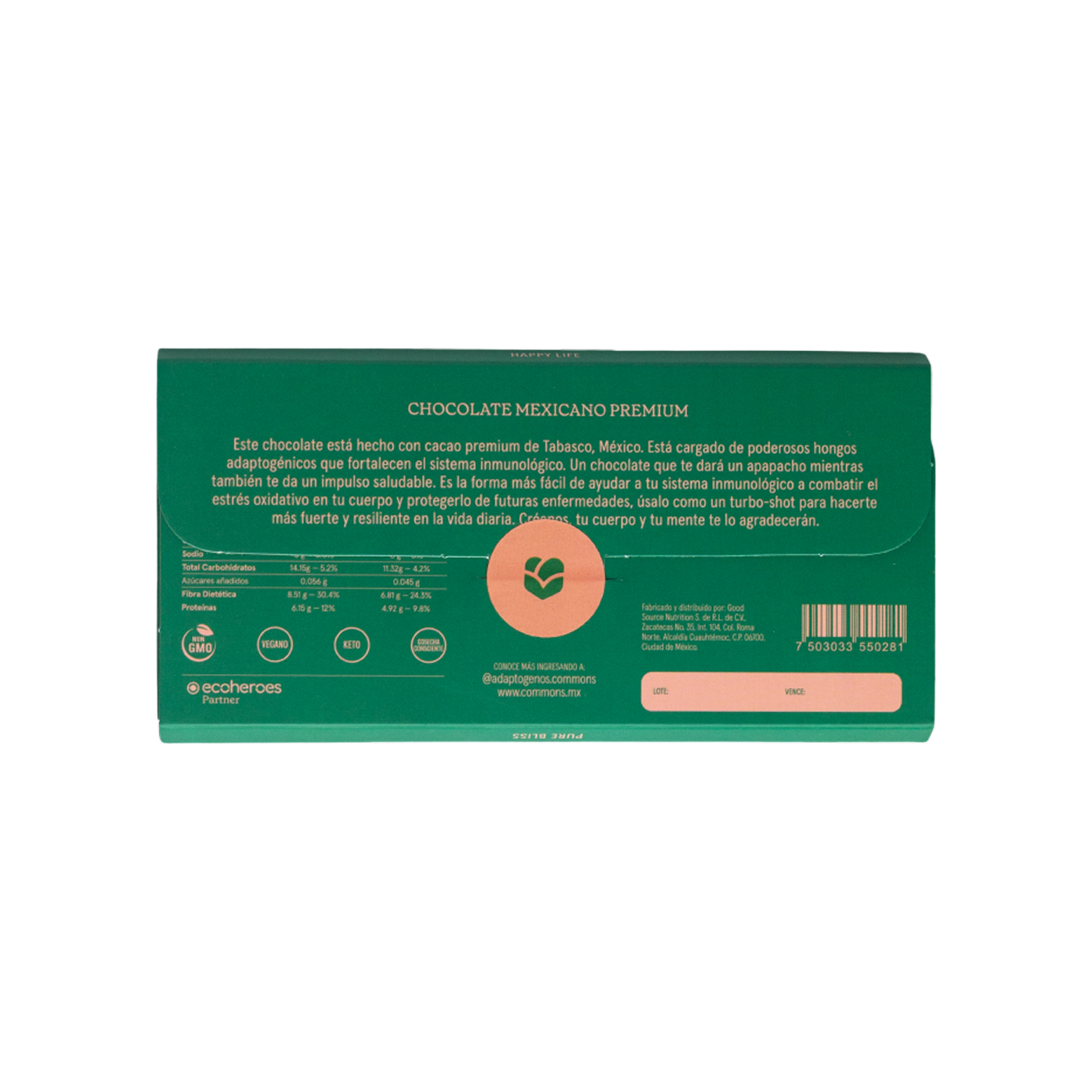 Commons Functional Chocolate Defend 80 g – Cacao 80% sin azúcar