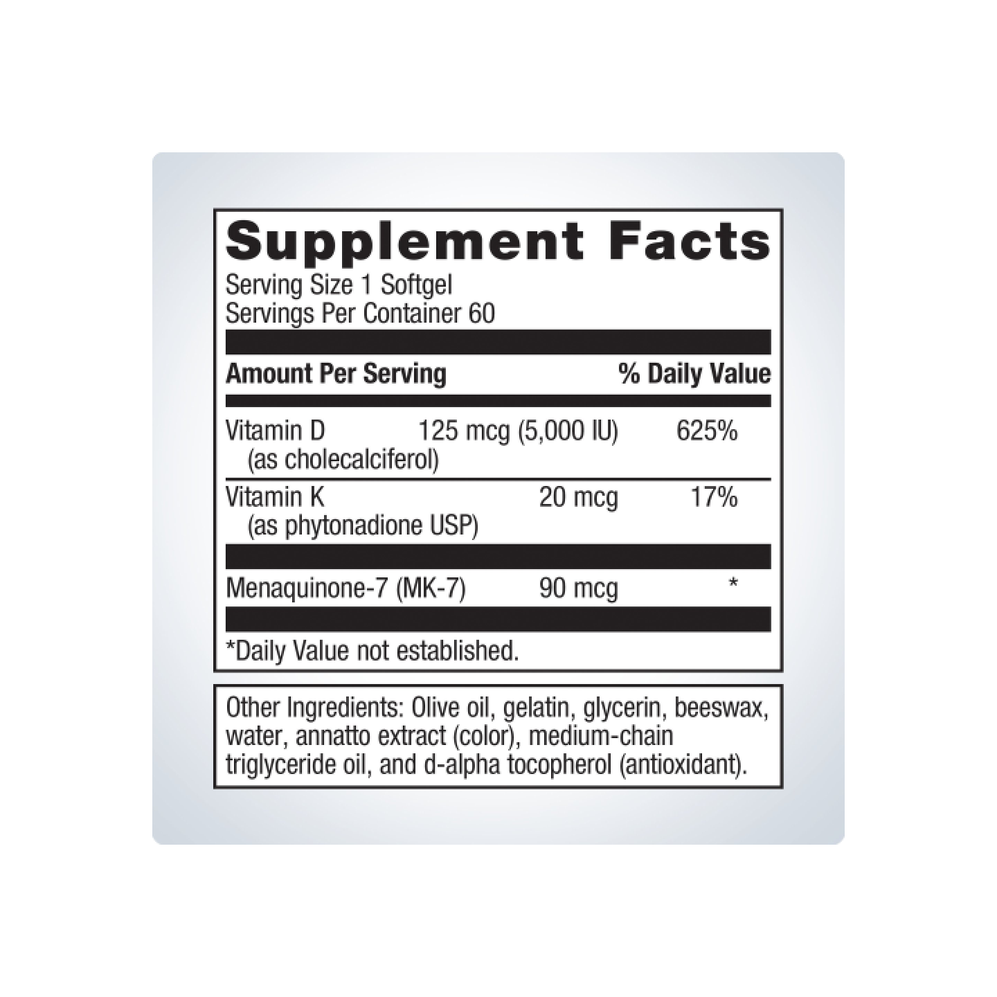 Metagenics Vitamina D3 5.000 con Vitamina K, 60 cápsulas