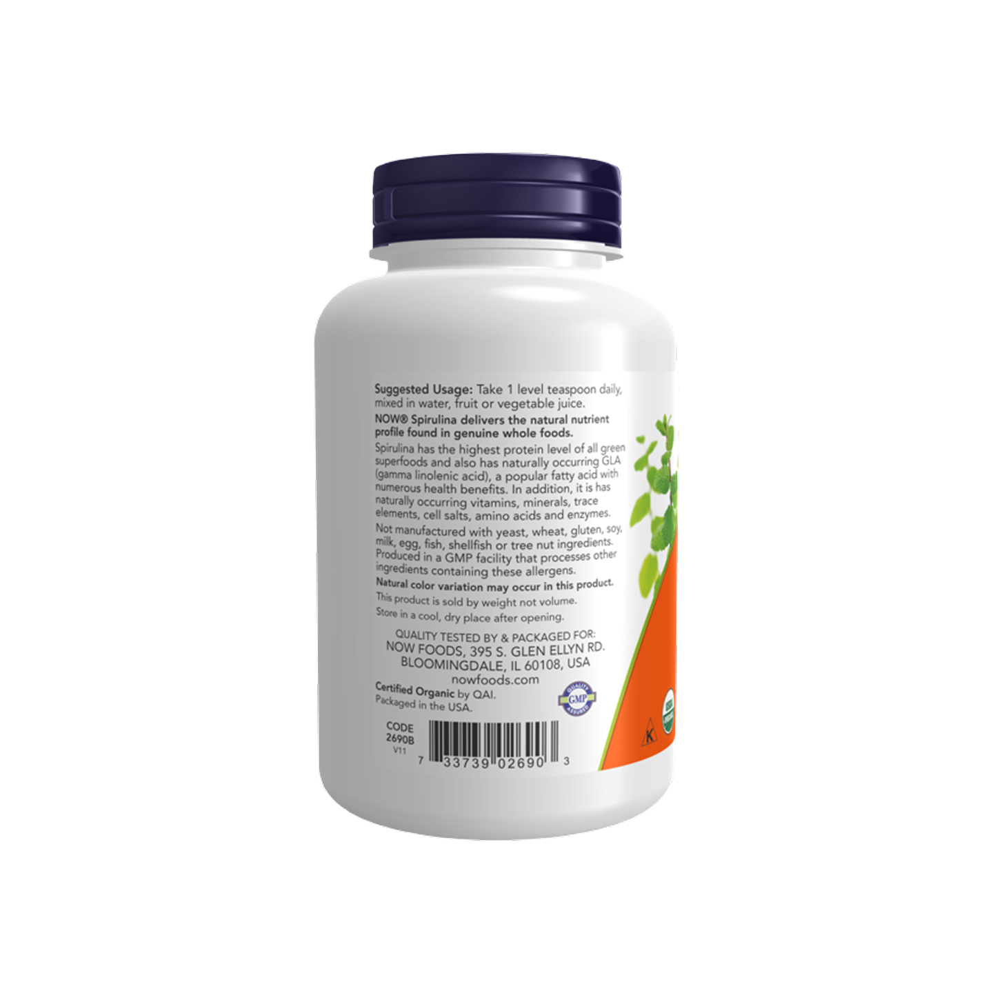 NOW Foods Espirulina Orgánica en Polvo 450 g (1 lb)