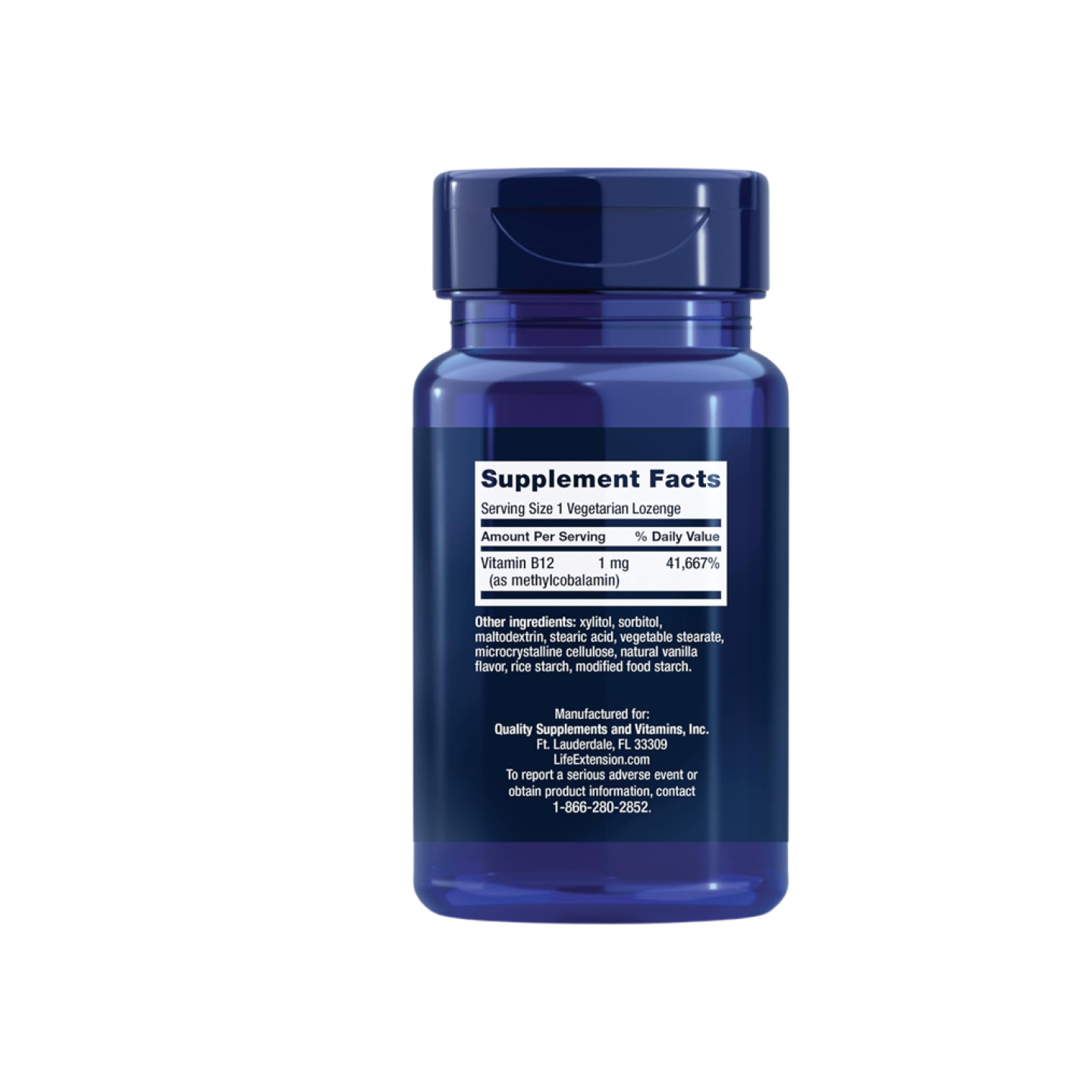 Life Extension Vitamina B12 Methylcobalamin 1MG, 60 cápsulas