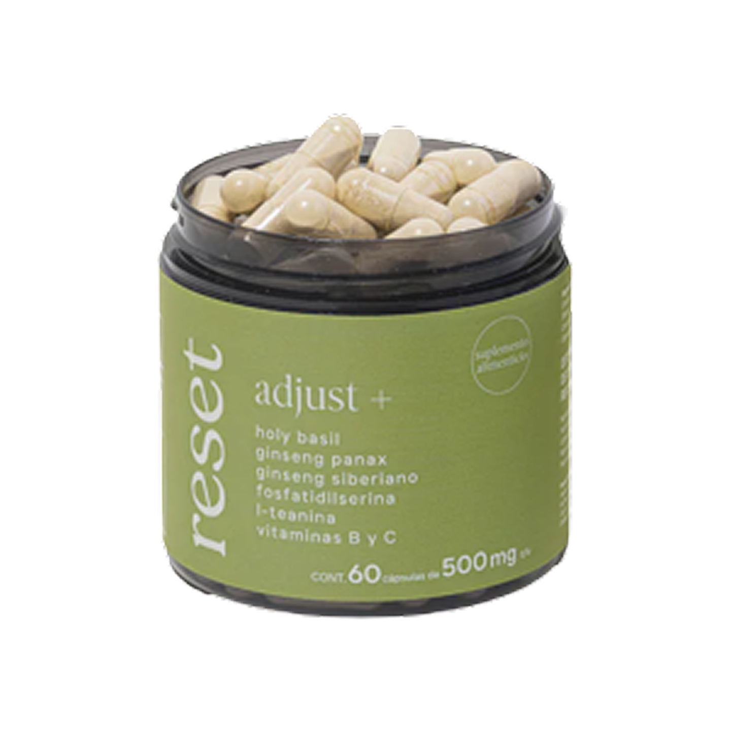 Adjust Suplemento Holy Basil, Ginseng Panax, Fosfatidilserina 500 mg 60 cápsulas