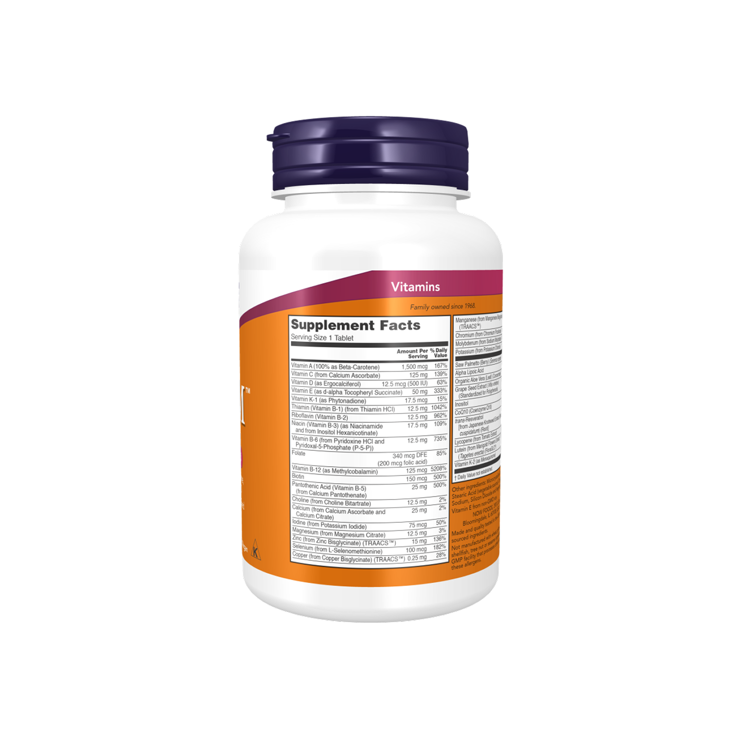 NOW Foods ADAM multivitamínico para hombres, 60 tabletas