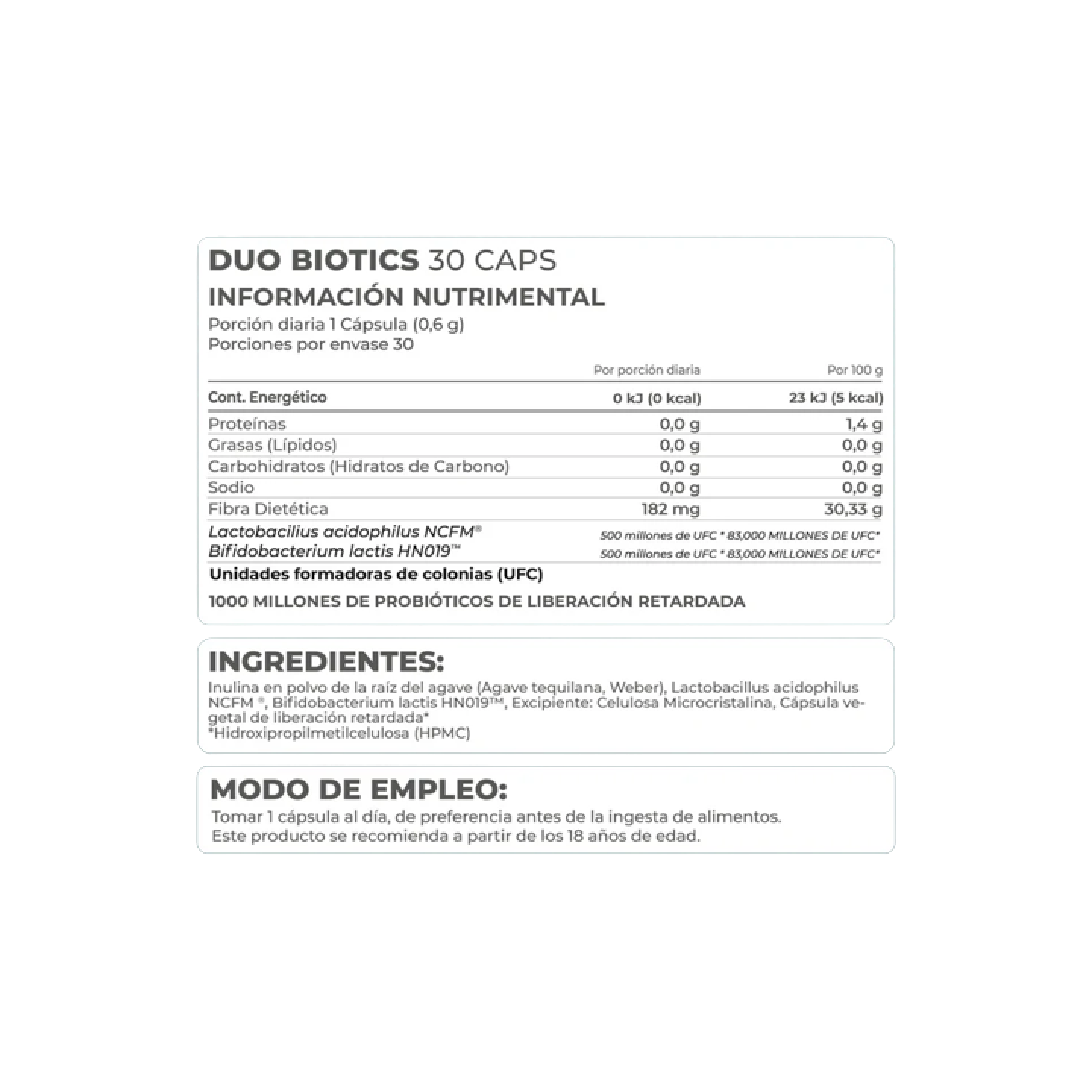 Suplemento Probióticos Duo Biotics 30 capsúlas