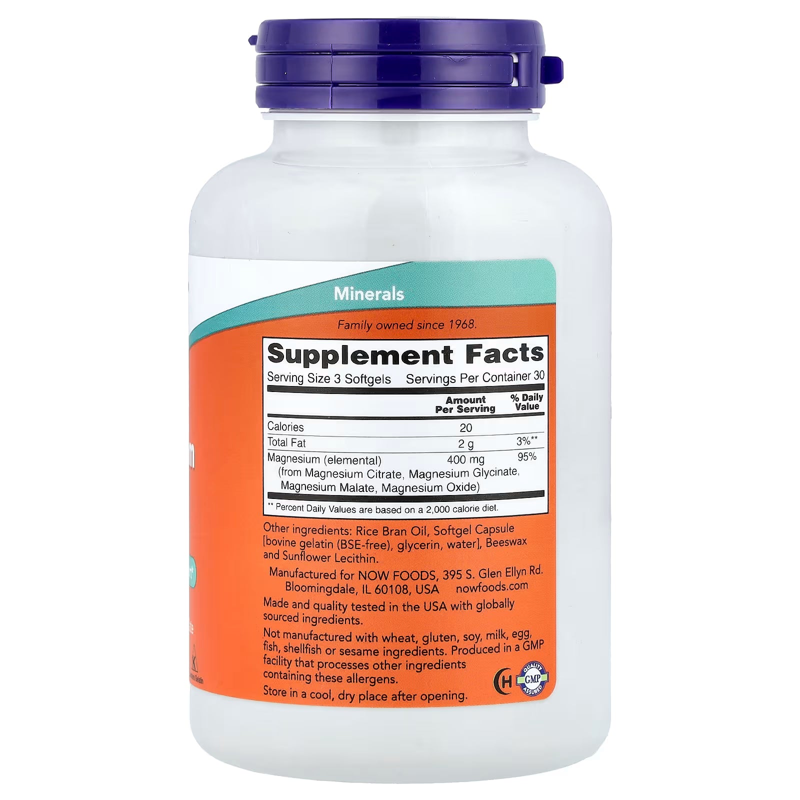 NOW Foods Citrato de Magnesio 400 mg 90 cápsulas