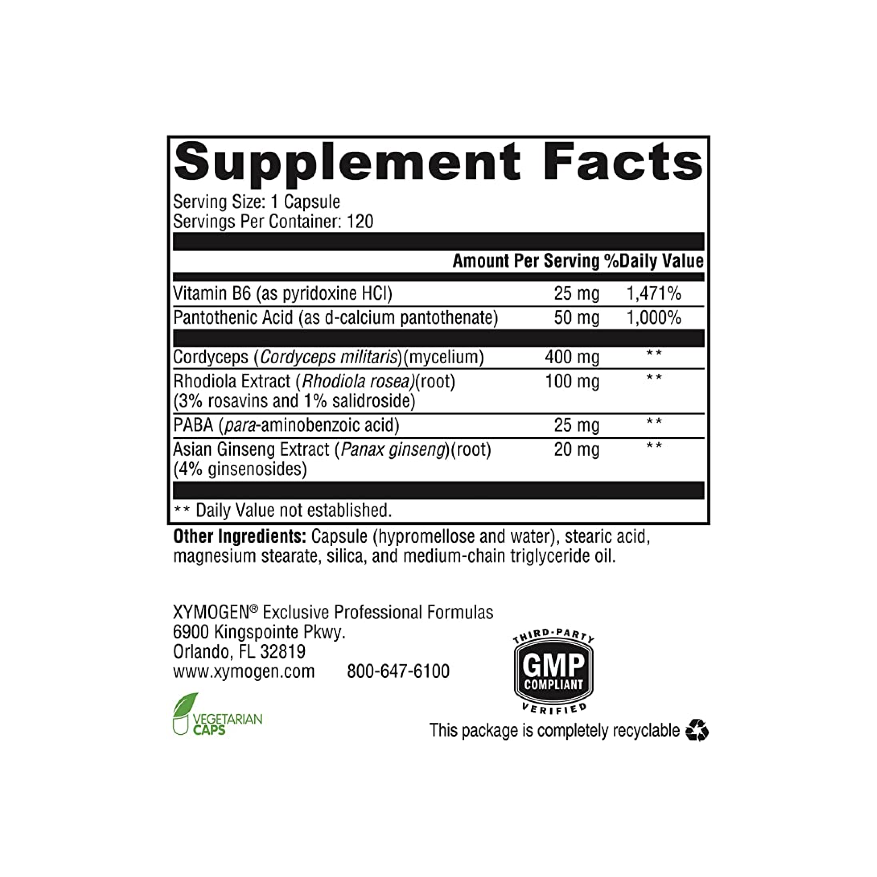 Xymogen Adrenal Essence, 60 Cápsulas