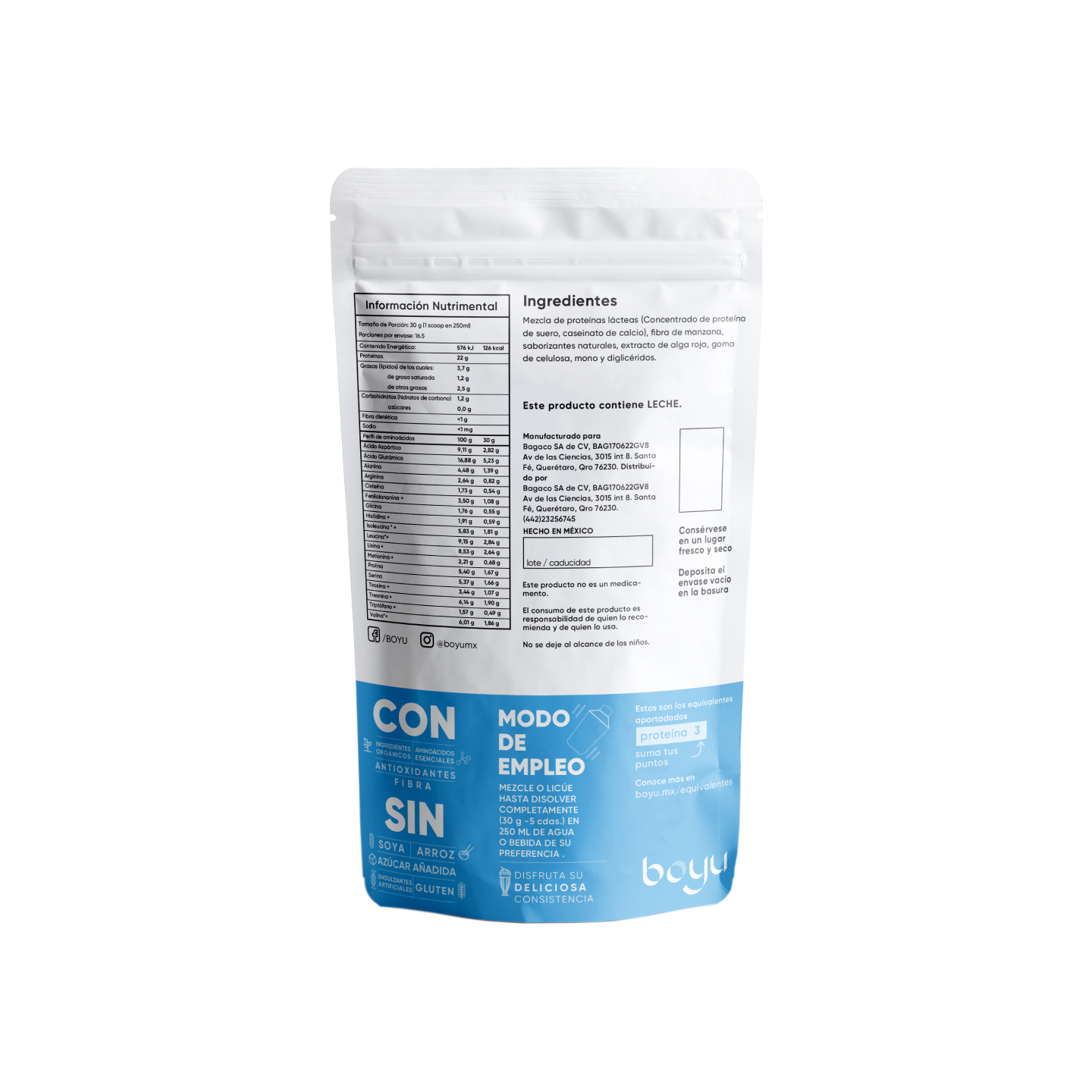 Proteína Láctea Neutra Boyú 500g -boyu.store-