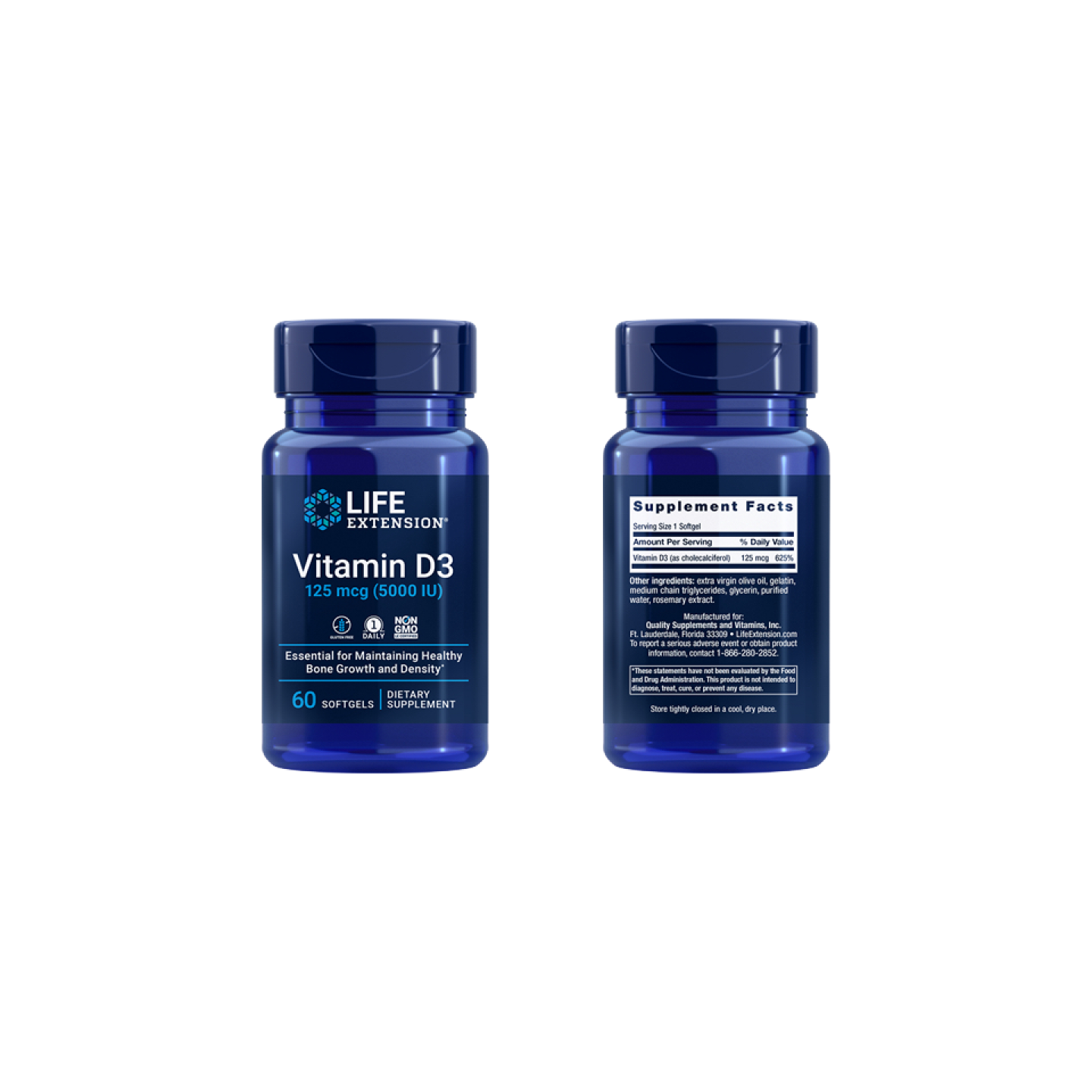 Life Extension Vitamina D3 125 mcg 5000 UI, 60 cápsulas