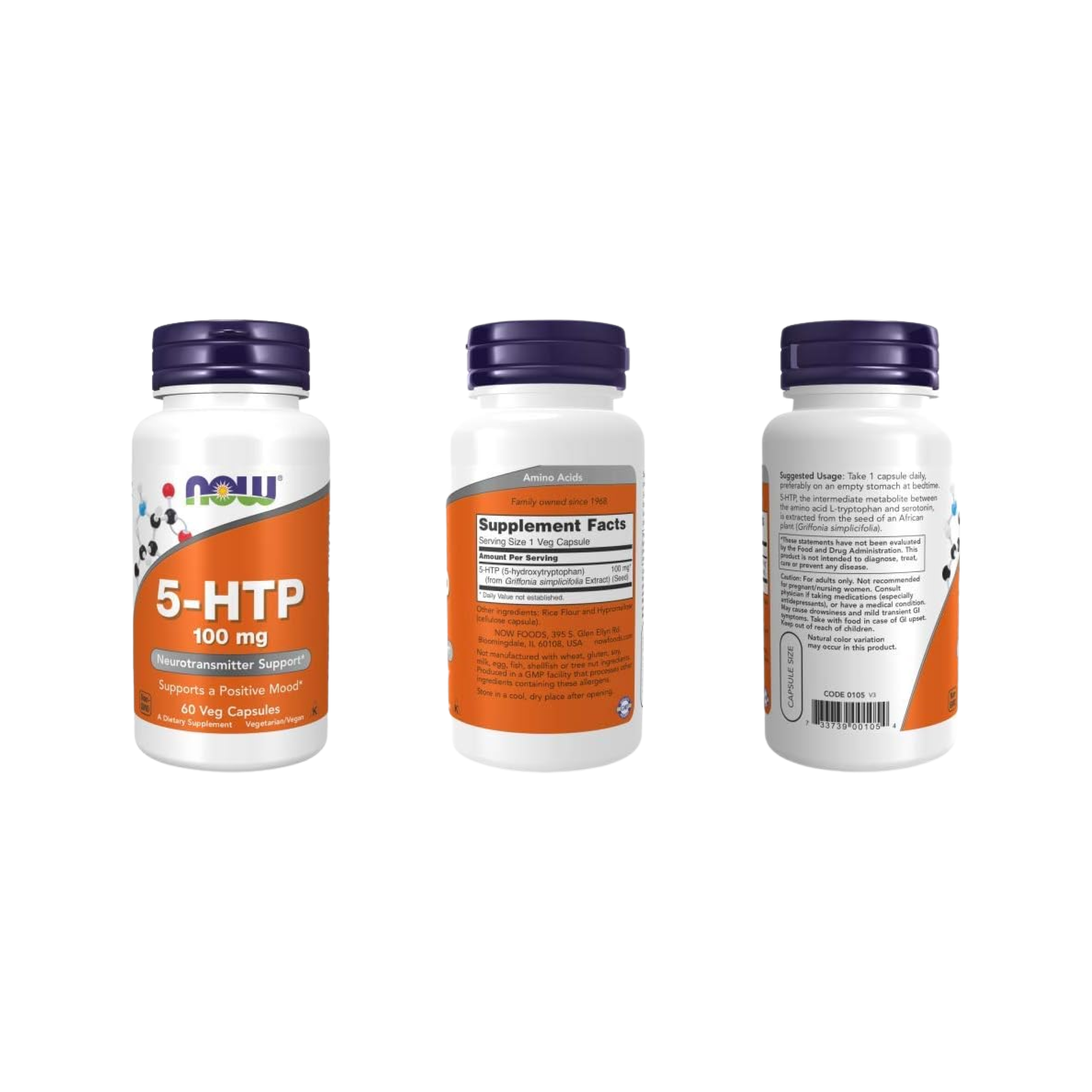 Now Foods 5-HTP 100mg, 60 cápsulas
