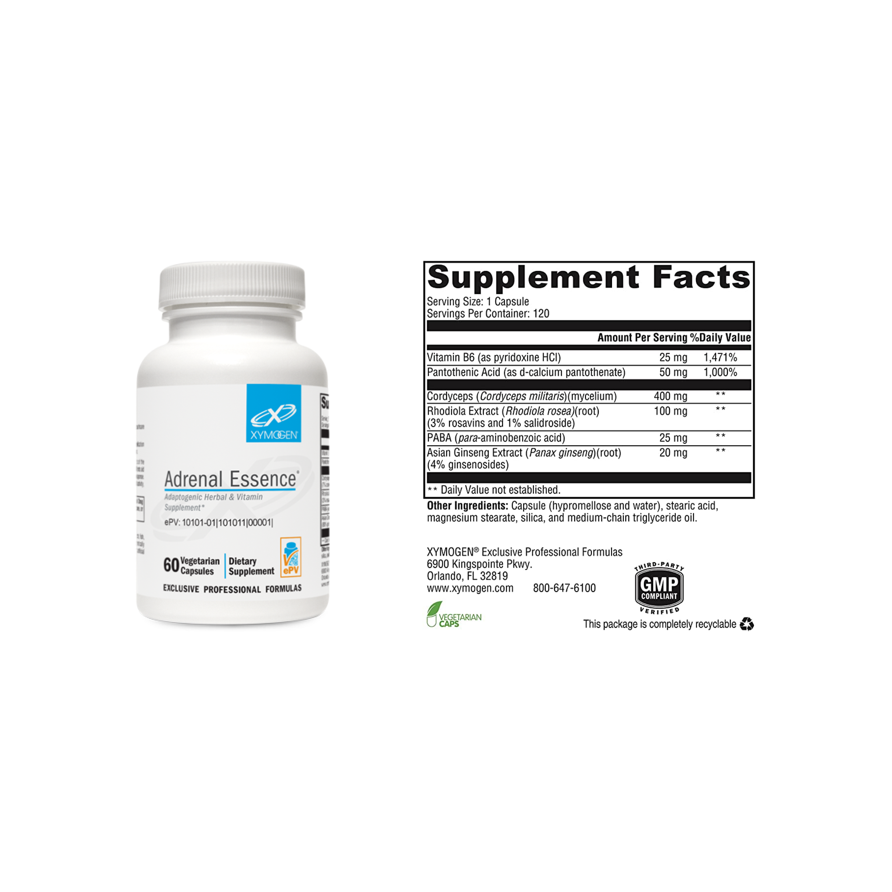 Xymogen Adrenal Essence, 60 Cápsulas