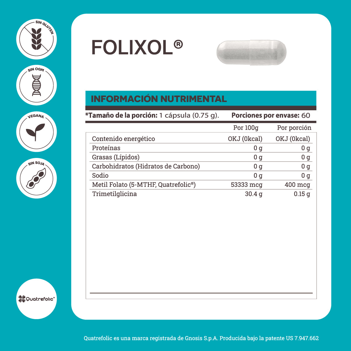 Matter Folixol | Metil Folato (QuatreFolic-5-MTHF), 60 cápsulas