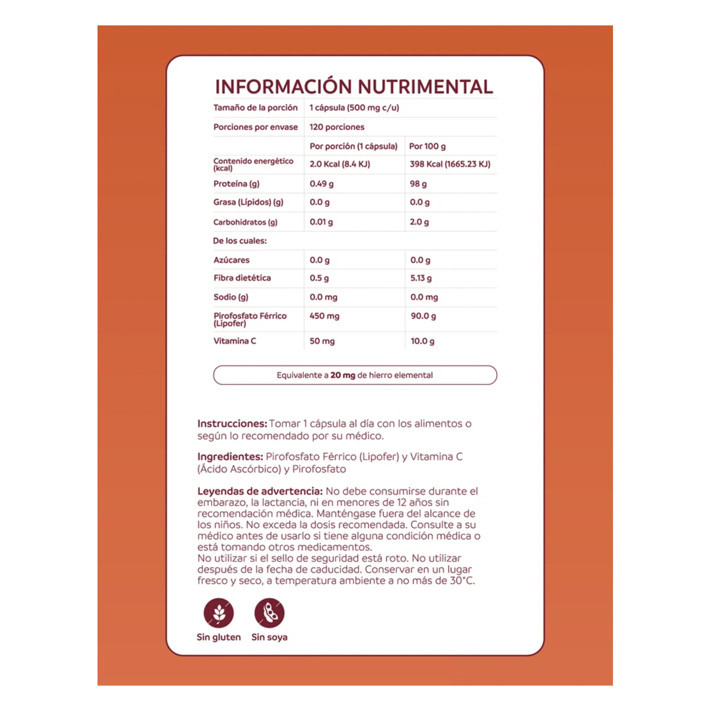 NutriADN Iron Plus 450 mg, 120 cápsulas