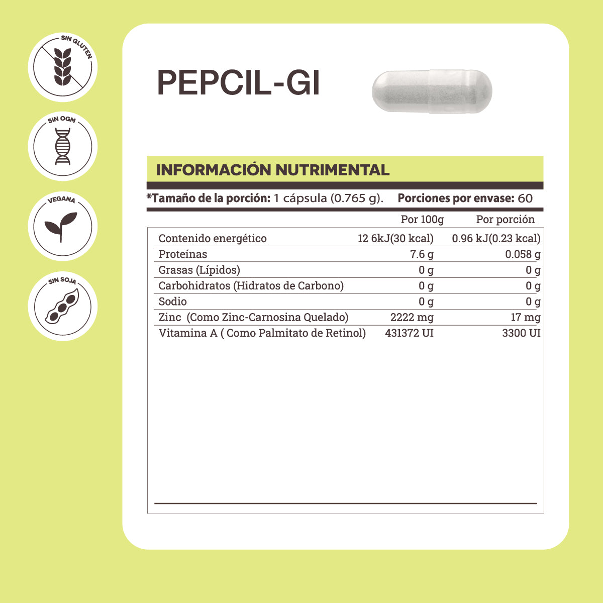Matter Pepcil-GI - Zinc Carnosina Quelado (60 cápsulas)