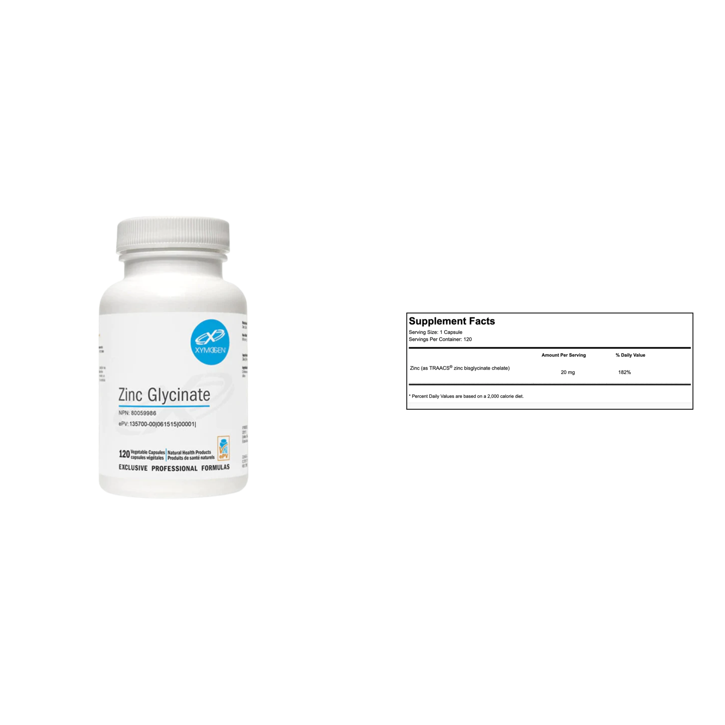 Xymogen Glicinato de Zinc 30 mg, 120 cápsulas