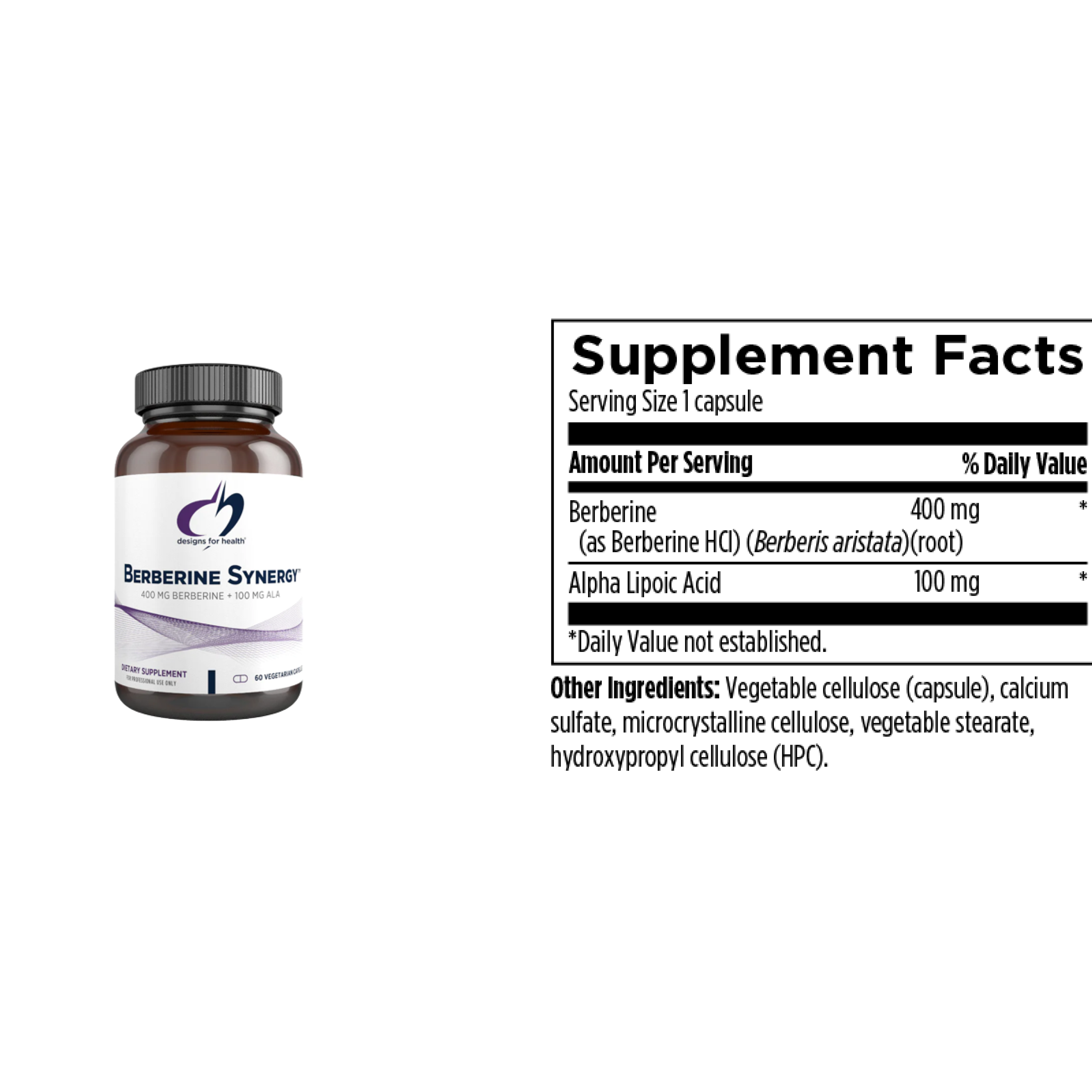 Designs for Health Berberine Synergy 400 mg + 100 mg ALA, 60 cápsulas
